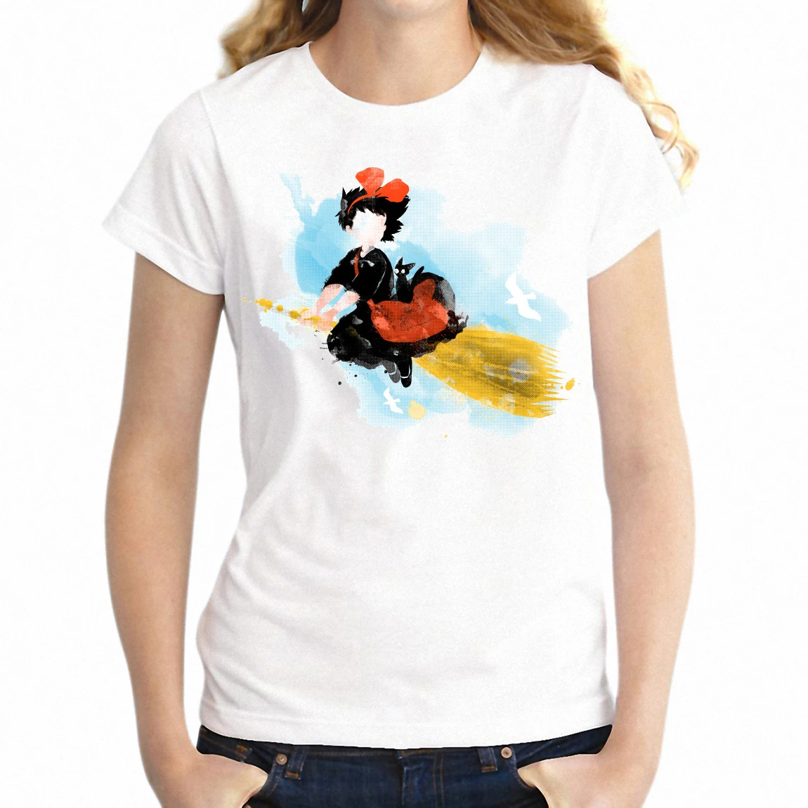 Женская футболка Kiki's Delivery Service Kiki Аниме Манга художественная для девочек |