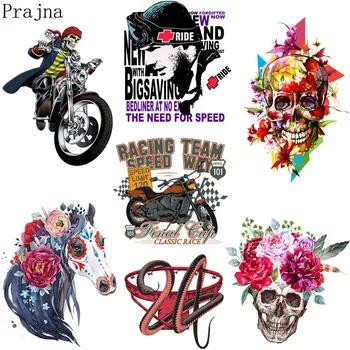 

Prajna 2019 New Skull Heat Transfer Vinyl Patch Iron On Transfers For Clothes Rock Patch Punk Thermal Sticker PVC Applique Badge