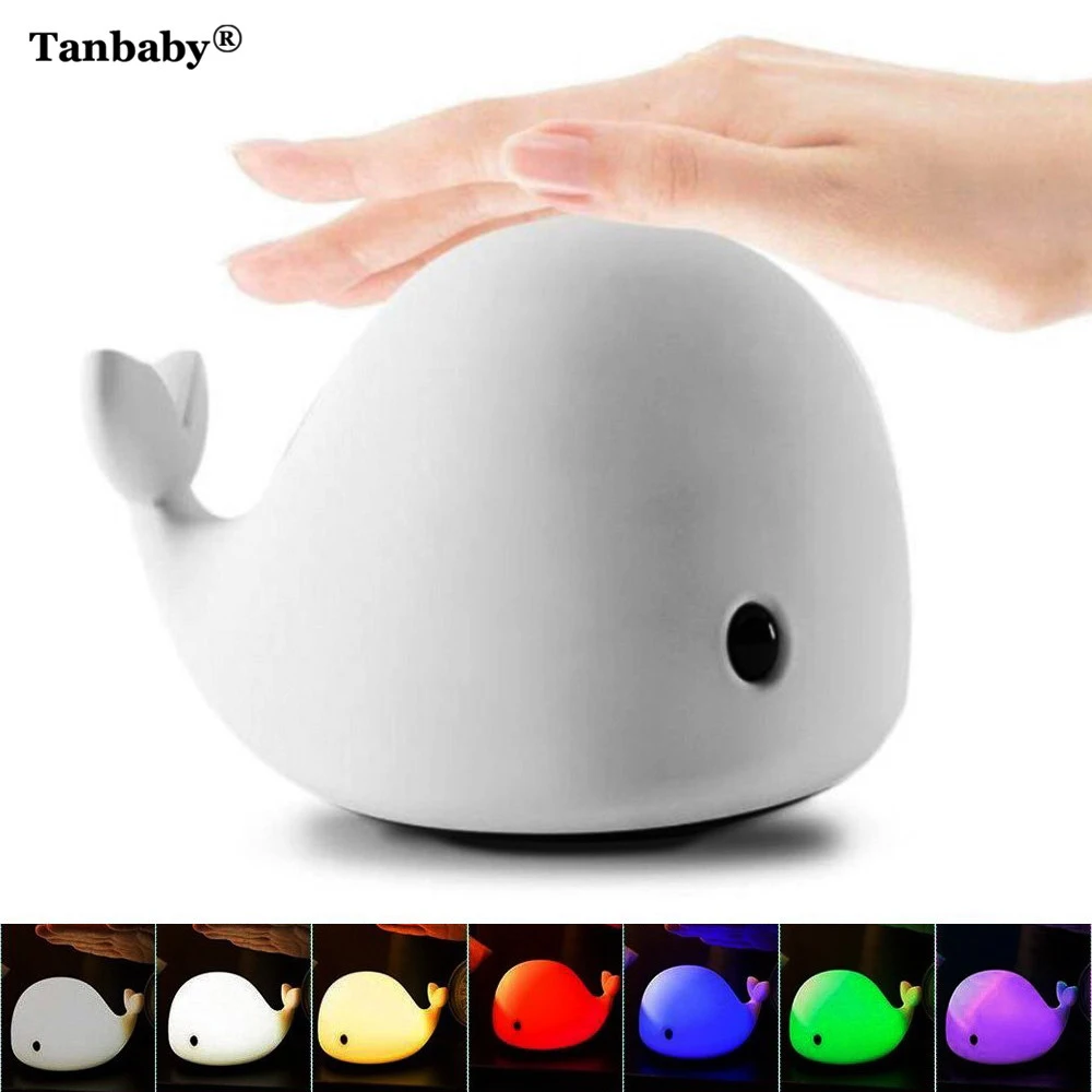 

Tanbaby Children Cat Night Light Cute Dolphin USB Rechargeable LED Light Baby Whale Multicolor Silicone Pat Lamp Bedside Touch