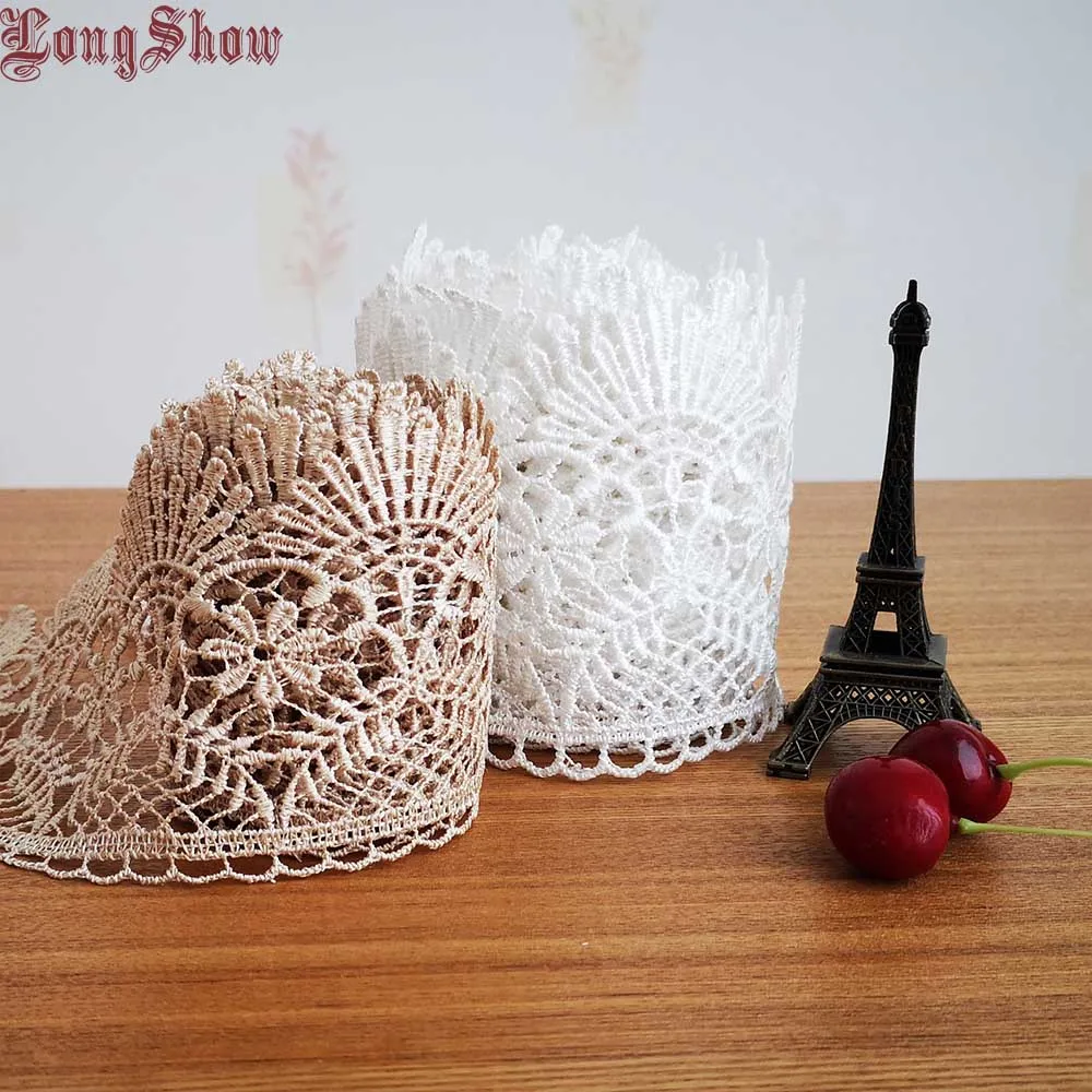 

DIY Sewing Accessories 1 Lot/5 Yards 9cm Width Pure Polyester White Colour Durable Chemical Embroidered Lace Trim DIY Material