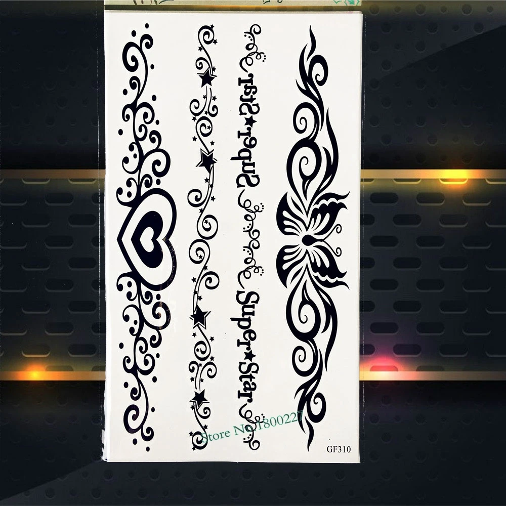 Hitam Kupu Kupu Temporary Tattoo Gelang Chains Perhiasan Stiker Anak