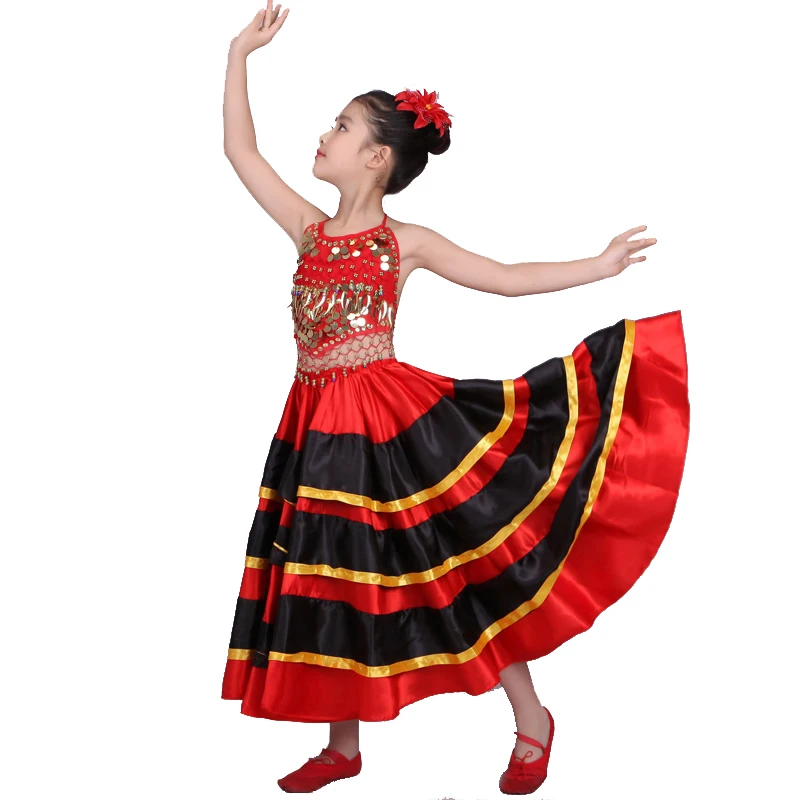 Детские живота и юбки танцевальные для фламенко красный испанский танец юбки костюмы для девочек 360 градусов, 540 градусов, 720 градусов большие юбки