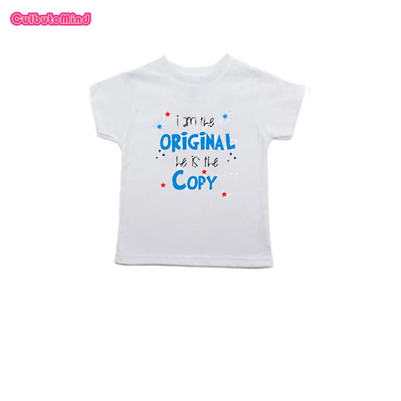 Twin T-shirtsiam она копия двойной комплект с футболкой для маленьких Tee2T3T 4TT-Shirt для девочек и мальчиков, унисекс, комплект-двойка на день рождения брата и сестры - Цвет: blueoriginaltshirt