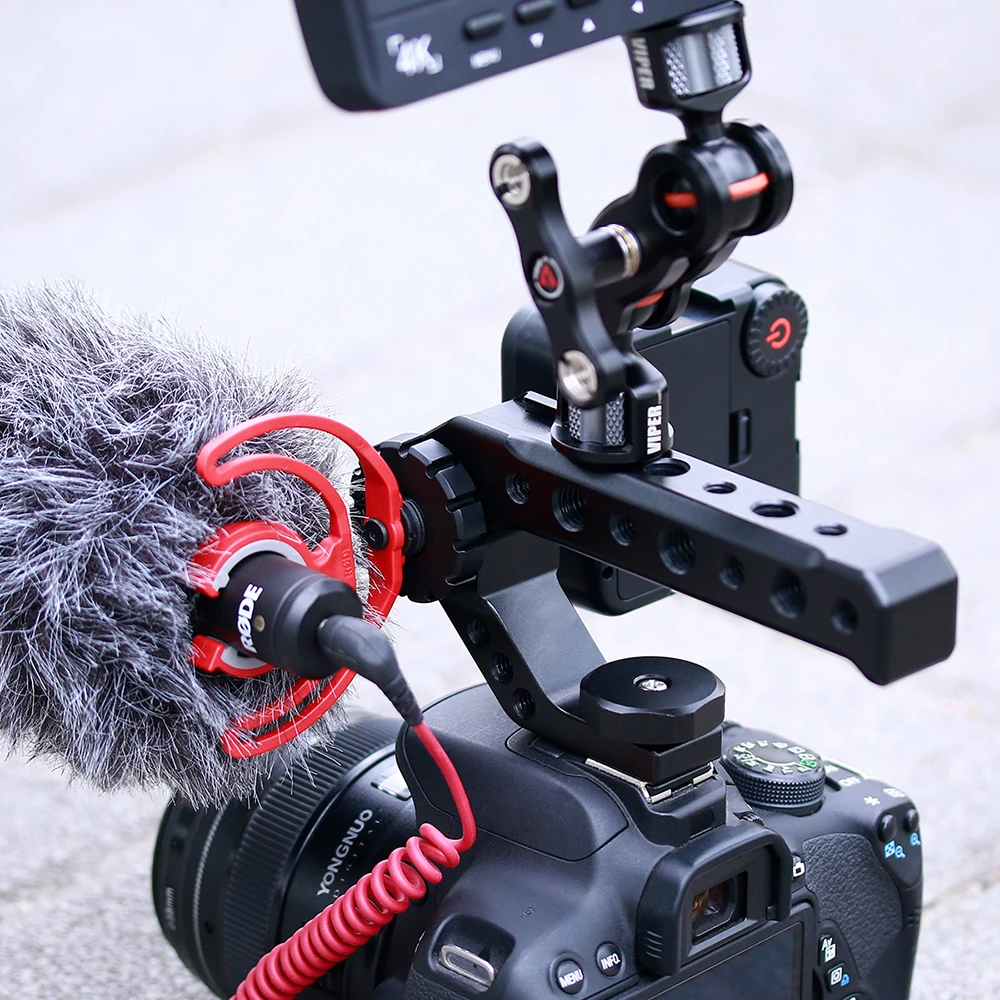 Алюминий DSLR Топ ручка w 3 Холодный башмак крепления 1/4 'Ɖ/8'' для монитор