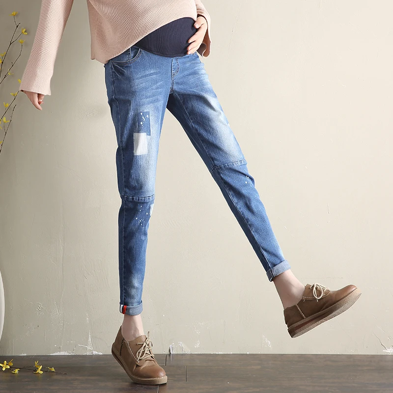 Индивидуальные рваные джинсы для беременных Одежда для беременных большой размер для беременных женские свободные брюки для беременных хлопковые джинсы