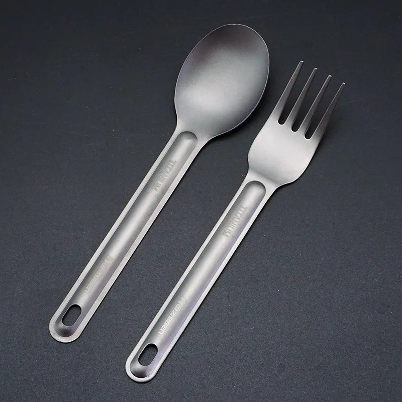 A Set of Ramadan Gift  Spoon and Fork Pure Titanium Long Handle Outdoor Camping Light Weight outdoor folding travel camping utensil stainless pocket spoon fork light small foldable spoon fork camping picnic tool tableware