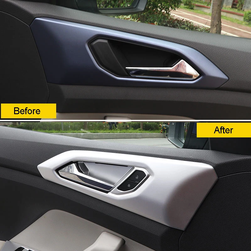 

Car Styling Accessories 4PCS ABS Matte Interior Door Handle Bowls Cover Trim For Volkswagen T-CROSS 2019 2020 Left Hand Drive