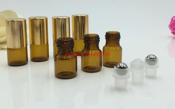 

Free shippping 1000pcs/lot 3ml Refillable Amber Brown MINI ROLL ON GLASS fragrance ESSENTIAL OIL BOTTLE Steel Metal Rolle
