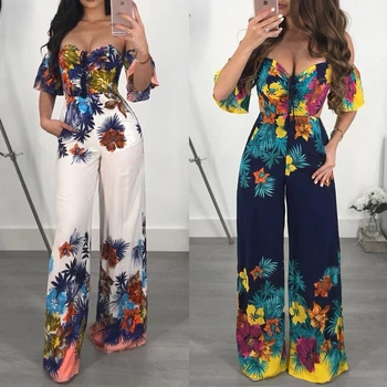 

2018 Sexy Women Jumpsuit Off Shoulder Clubwear Playsuit Casual Short Sleeve Sexy Ladies Party Jumpsuit Flower Romper