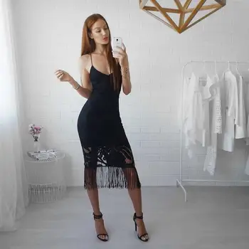 

2017 New Arrival Elegant Black White Lace Dress Sexy Spaghetti Strap Slim Bodycon Bandage Dress Celebrity Party Dresses Vestidos