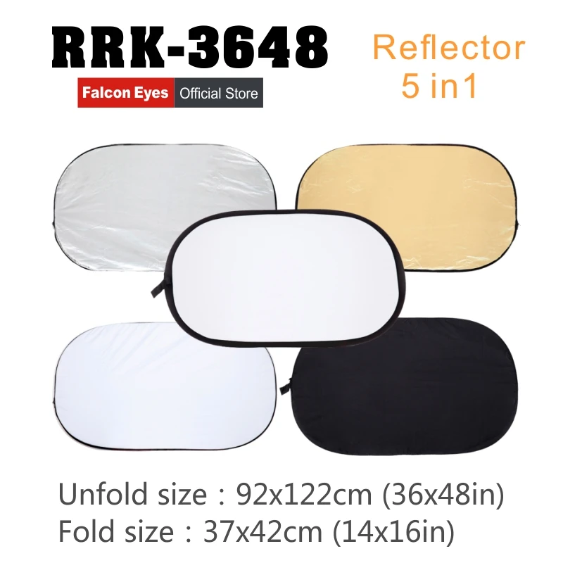 

Falcon Eyes 36"x 48" 92x122cm 5 in 1 Portable Collapsible Oval Light Photography Reflector for Studio Multi Photo Disc RRK-3648