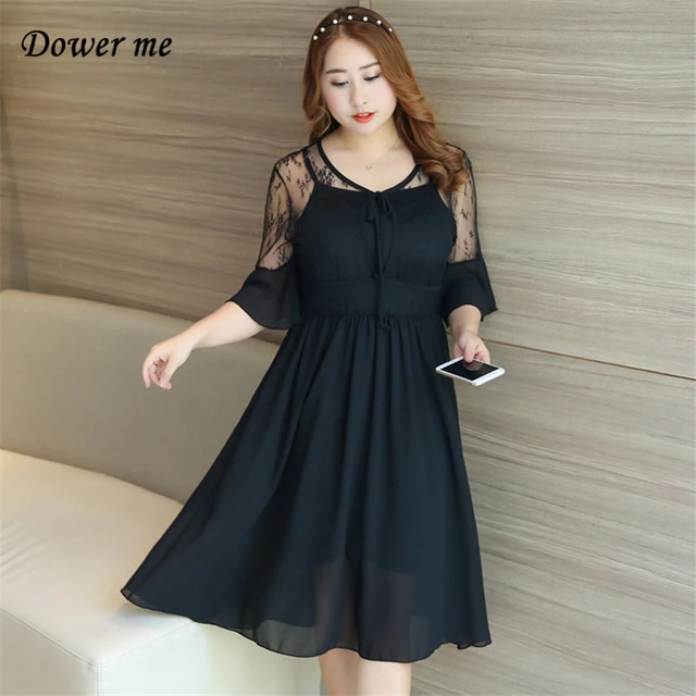 Summer Ladies Frocks 2018 Black Plus Size Half Sleeve V Neck Lady Style Loose Voile Fashion