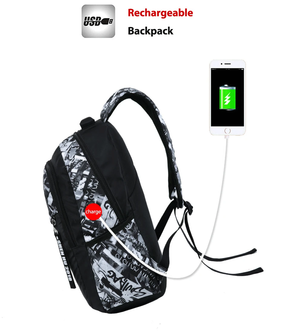 Новые мужские водонепроницаемые Оксфордские рюкзаки, светящиеся, usb зарядка, Противоугонный рюкзак, школьные рюкзаки для мальчиков-подростков