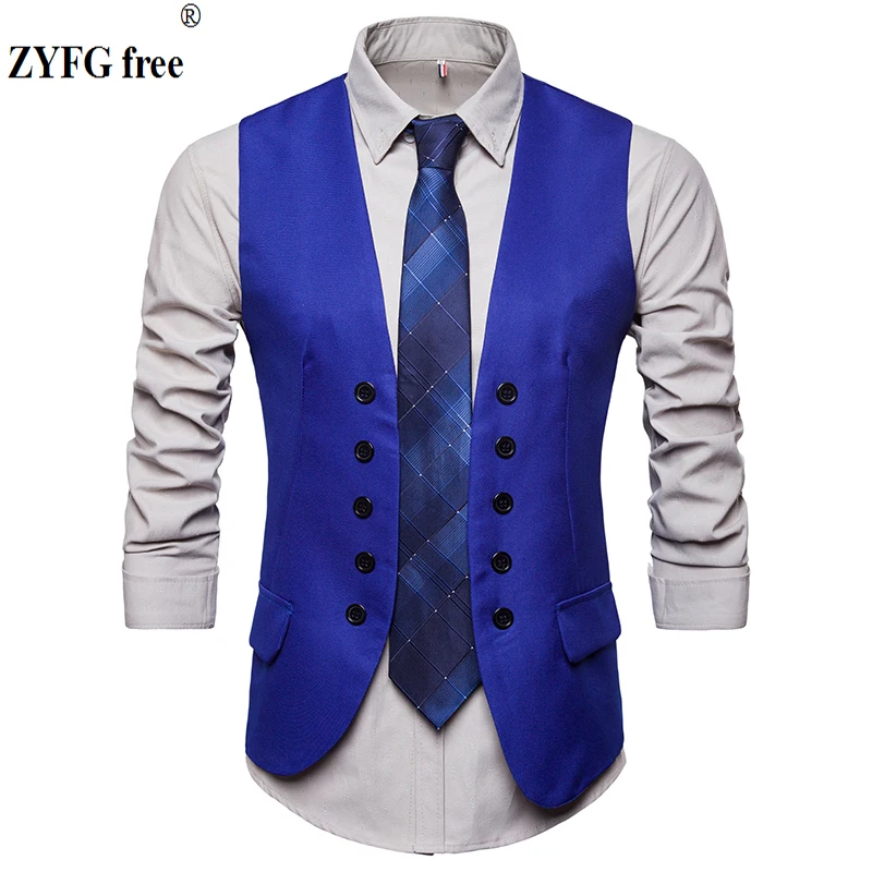 

2018 men fashion suit vest High-quality Men's Double-breasted Design Suit Vest High-end Business Casual Suit Vests large size