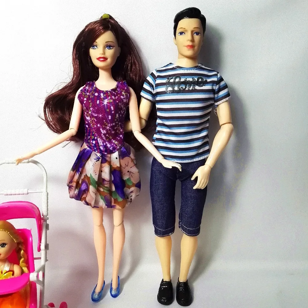 Модные куклы для девочек, игрушки для семьи, 4 человека, костюмы для кукол, 1Mom/1Dad/2 маленькая Келли, девочка/1 скутер/1 детская коляска для Барби, подарок TR66