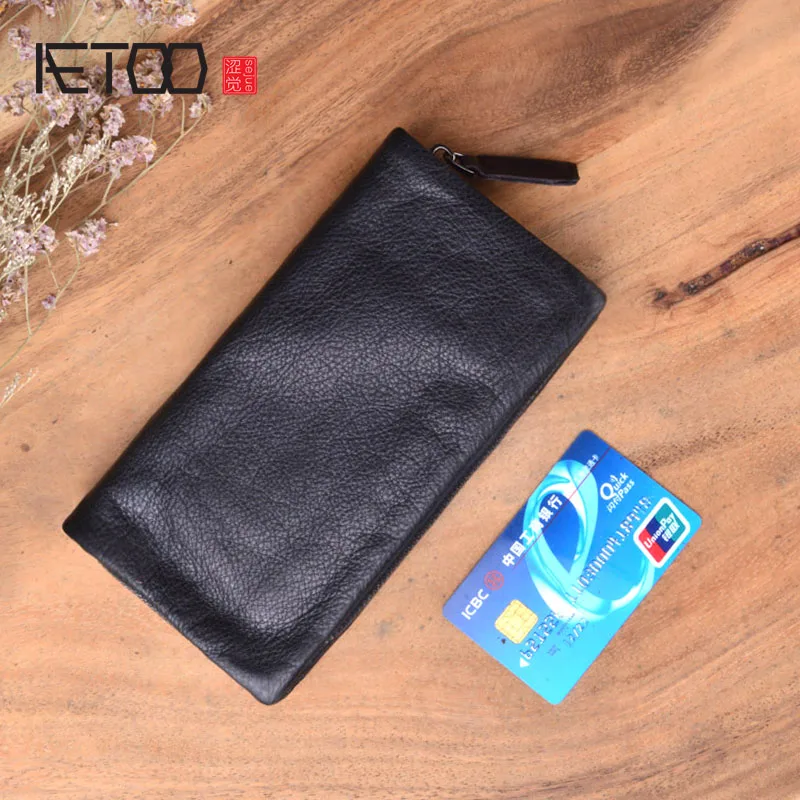 

AETOO Simple first layer leather men's wallet female long zipper leather large capacity clutch multi-card soft leather wallet