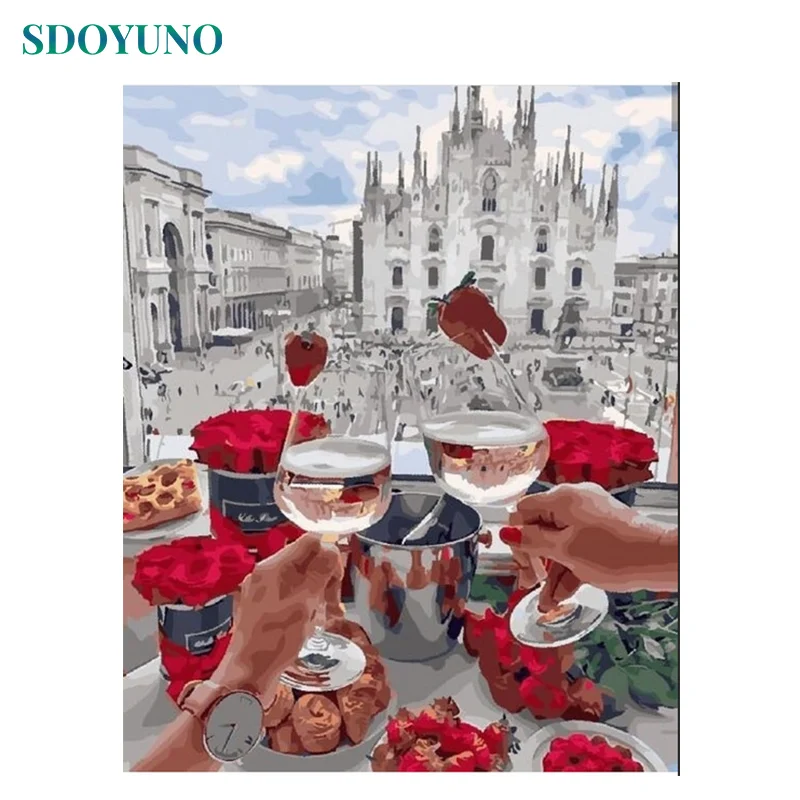 

SDOYUNO Painting By Numbers DIY Cheers to celebrate the trip Frame Paint By Numbers For Adults DIY Gift Wedding Decoration