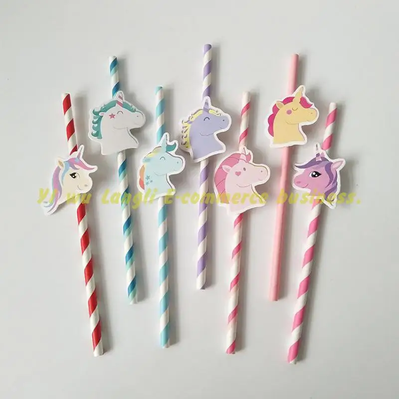 

20PCS/lot Unicorn Party Rainbow Straw Wedding Christm Birthday Party Festive Supplies Decoration Paper Drinking Straws Holiday