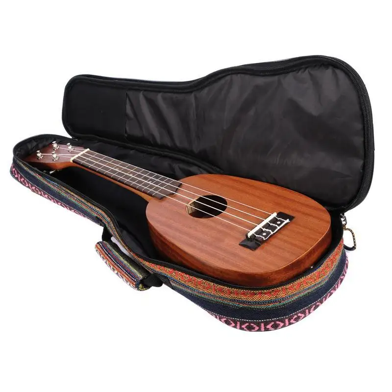 21/23/26 Inches Ethnic Knitting Style Ukulele Bag Backpack Double Shoulder Strap Cotton Padded Ukelele Carrying Case