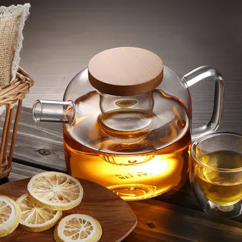 

750ml Handcraft Teapot Heat Resistant Glass jug Bamboo Lid Heat Resistant glass Strainer Glass Kettle classical Chinese teapot