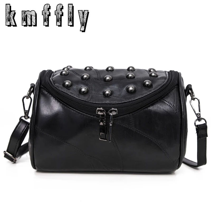 

2017 Luxury Black Genuine Leather Famous and Women Messenger Bags Sheepskin Crossbody Bag Lock Rivet Shoulder Clutch Bag Bolas