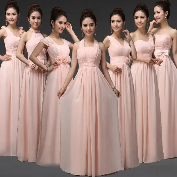 

Robe rose pour mariage hot chiffon 6 style A Line bohemian wedding party dress long bruidsmeisjes jurk women cheap vestido invit