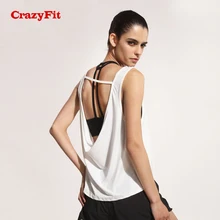 CrazyFit Йога рубашка свободные быстросохнущая Для женщин без рукавов спортивный топ Для женщин Tank топы белого цвета черный для спортзала Фитнес Костюмы