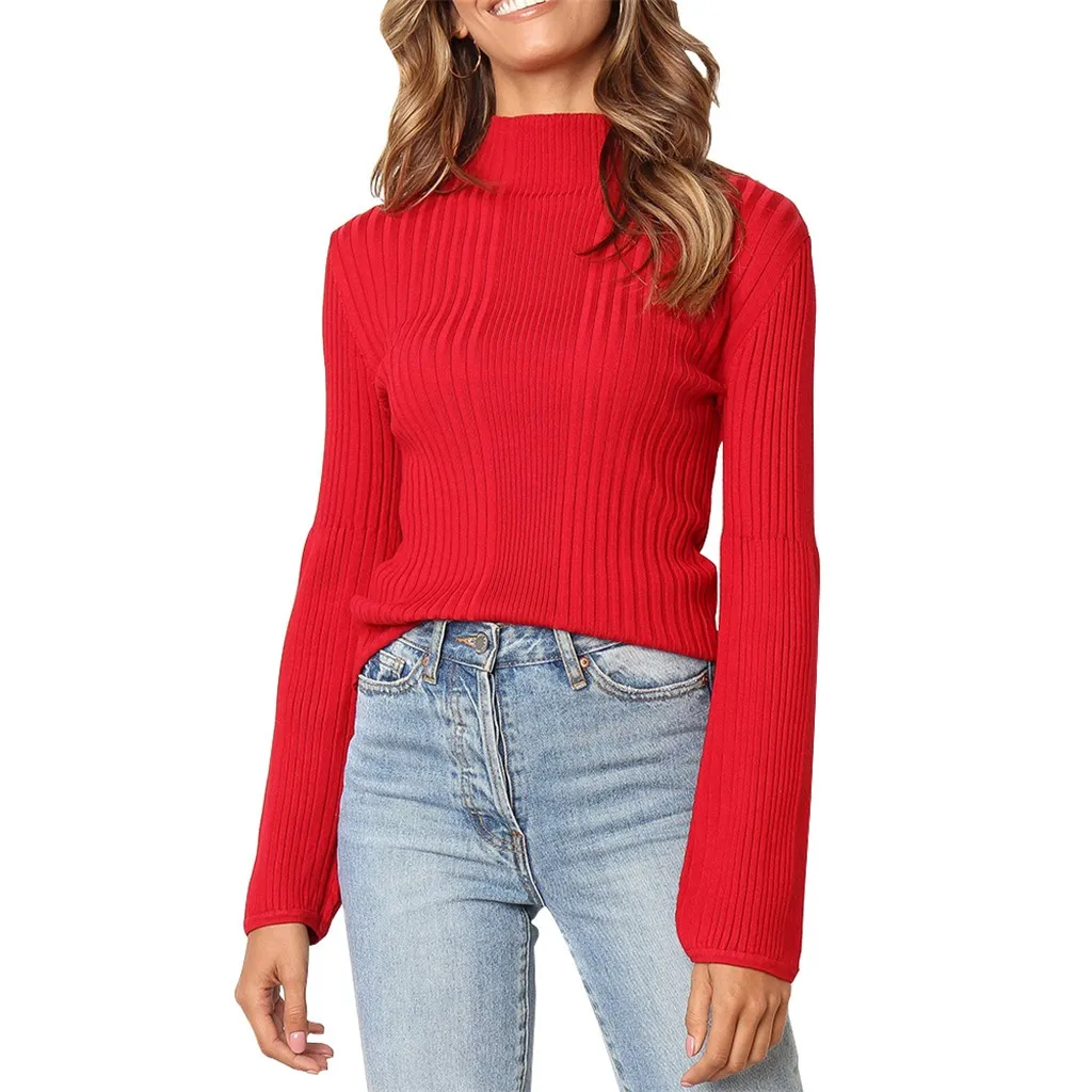 Женский свитер с высоким воротом женские свитера модные женские зимние осенние женские свитера Jumpe - Цвет: RD