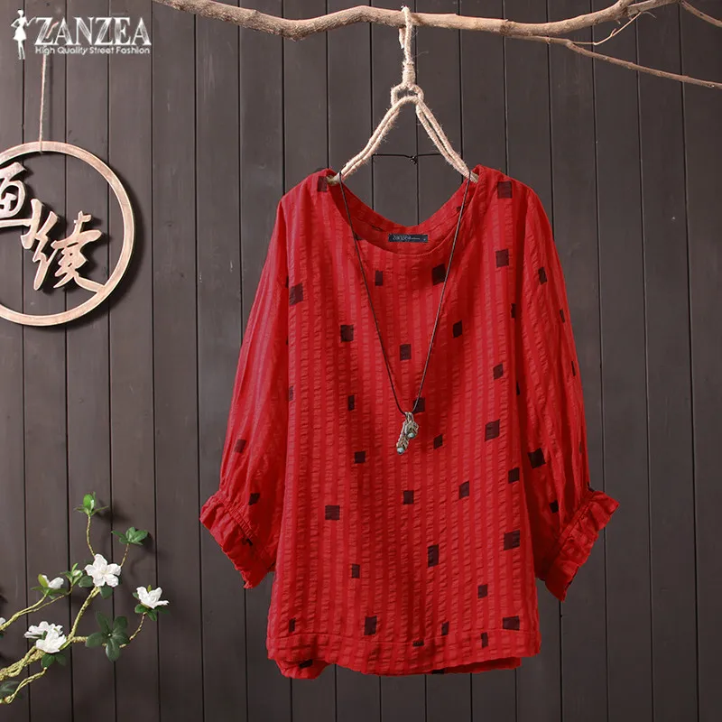 Повседневная Туника с принтом женская летняя блузка 2019 г. ZANZEA модная футболка с оборками и рукавом Женская Асимметричная блузка с круглым
