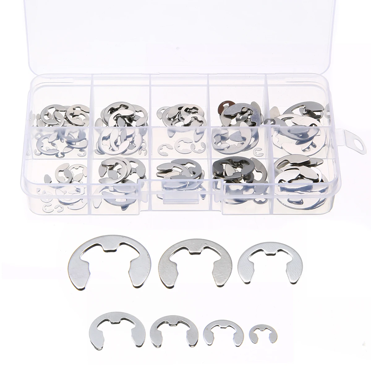 120pcs 304 Stainless Steel Retaining E-Clip Circlip Assortment Kit Set 1.5mm to 10mm with Corrosion Rsistance