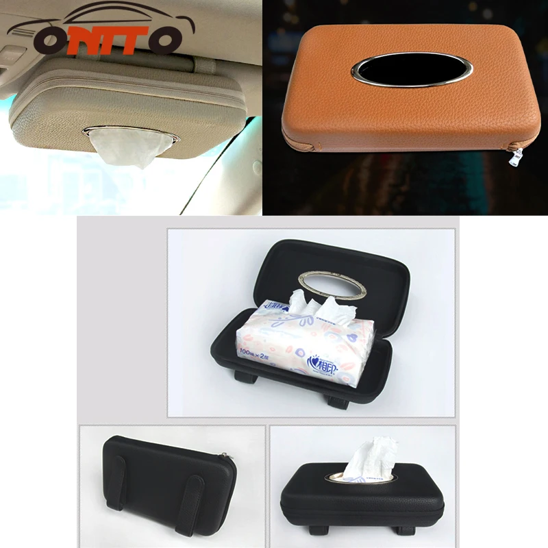 1pcs Car Tissue Box Car Vehicle Mounted Leather Sun visor Napkin Paper