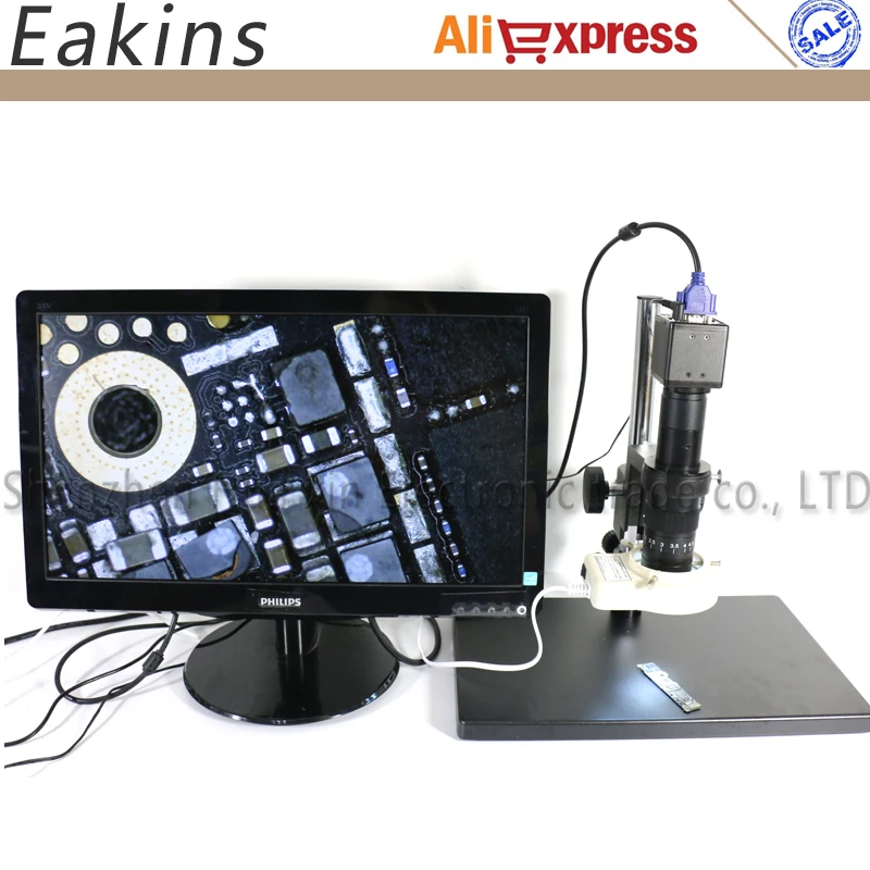 

USB VGA Outputs CCD CMOS Industry Microscope Camera+180X C-Mount Lens+56 LED Ring Light+Big Stand Holder For Bga IC Phone Pcb