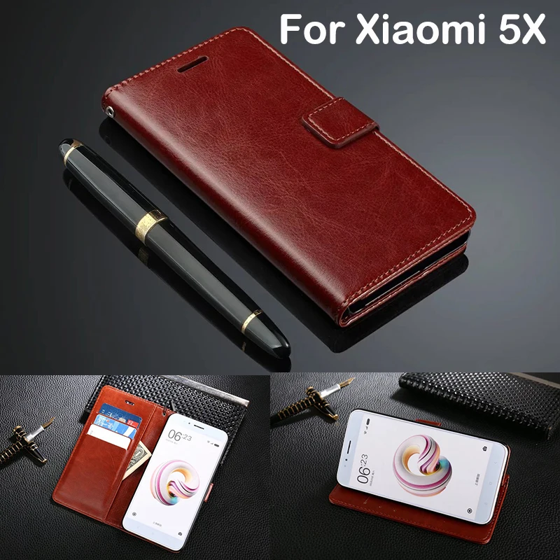 Luxury Leather Flip Wallet For Xiaomi 5X  Mi5X Xiaomi Case Original Cover With Strap Ultra Slim Thin Stand Cover For Women Black