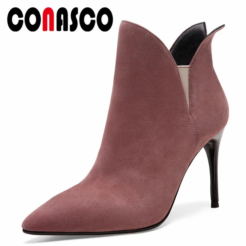 

CONASCO New Top Quality Ankle Boots Women Thin High Heels Wedding Party Shoes Woman Pointed Toe Prom Pumps Ladies Short Boots