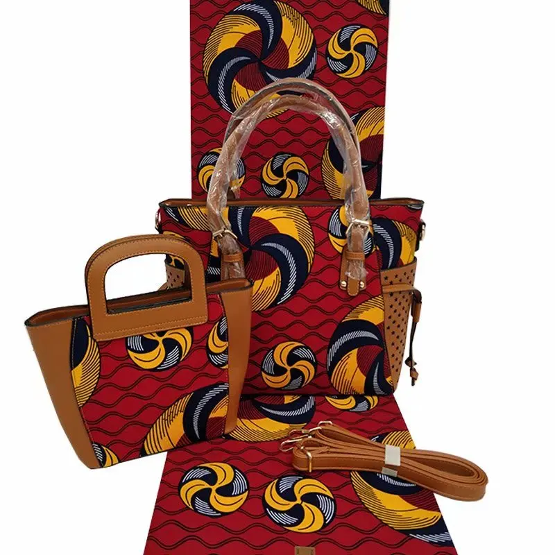 

2019 Latest African wax bags 3 pieces/set,high quality woman shoulder bag with 6 yards real Hollandai' wax fabric