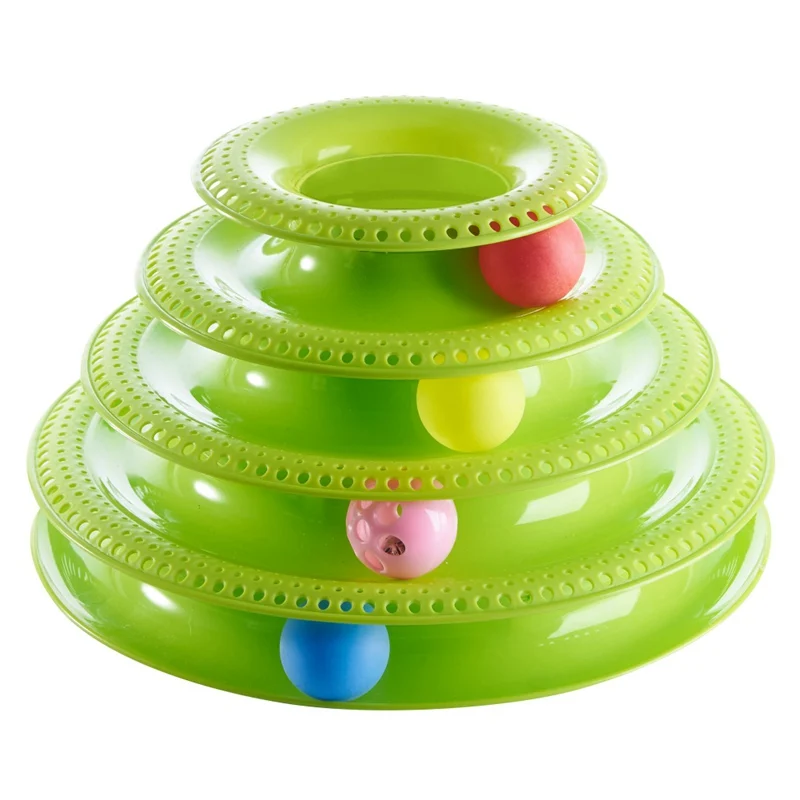 Пластиковые три или четыре уровня башня треки диск кошка игрушка полка для развлечений игровая станция домашние кошки тройной игровой шар-диск игрушки чат - Цвет: Зеленый