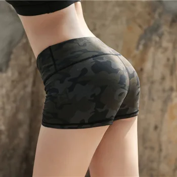 

Women's Elastic Camouflage Sports Yoga Shorts High Waist Sexy Short Athletic Running Tight Gym Workout Compression Hot Shorts