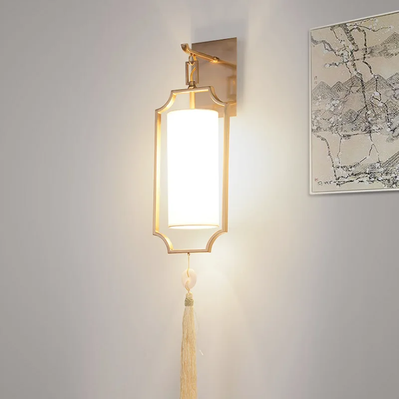 Lâmpadas de Parede Luzes de Parede Estar do Hotel Moderno Chinês Cobre Minimalista Designer Modelo Sala Clássico Arandela Luzes Led Cor 10 High Quality Luzes e Iluminação
