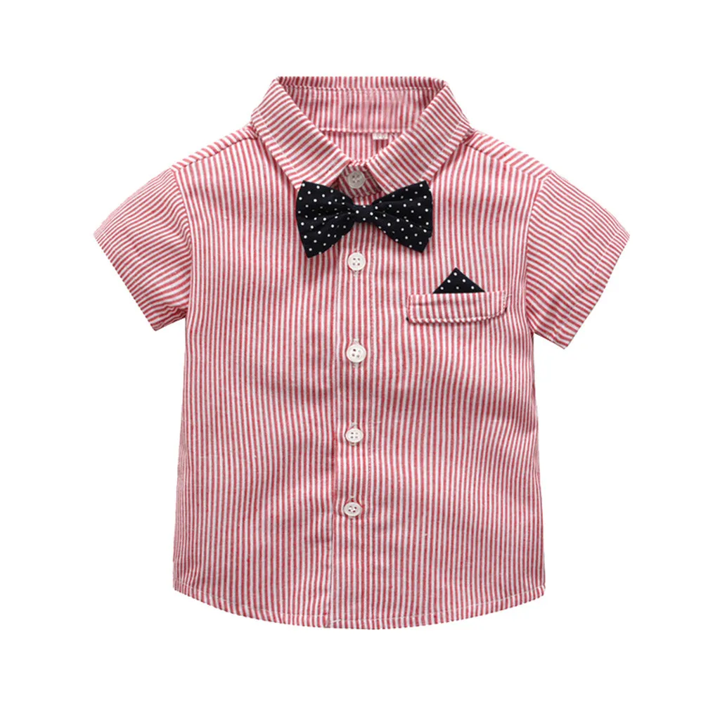 Футболка в полоску с короткими рукавами и галстуком-бабочкой для мальчиков; Детская летняя футболка с короткими рукавами; хлопковые топы; одежда