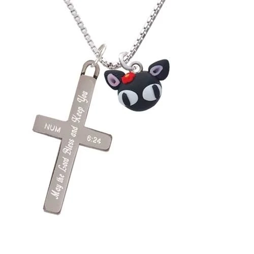 Fimo Clay Cute Kitty - Bless and Keep You - Cross Necklace (1)