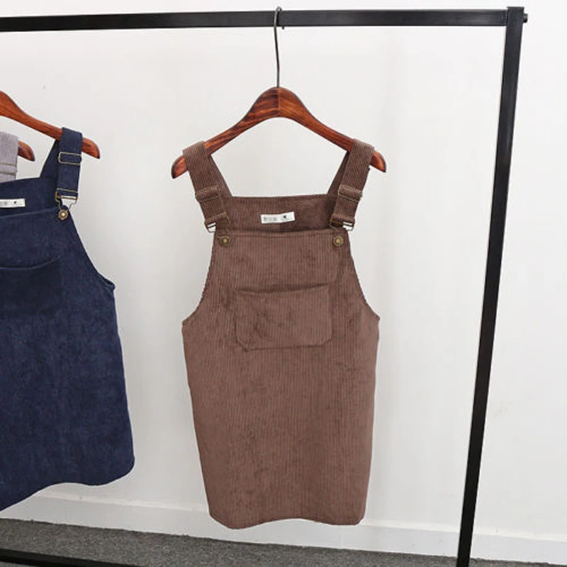

Cute Casual Women Corduroy Suspender Summer Sleeveless Square Collar Pocket Solid 5 Style Overall Vest Dress Women Clothes
