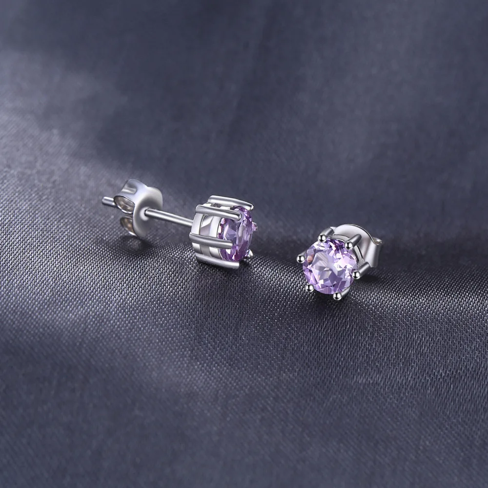 Jewelrypalace круглый 0.9ct Природный аметист Серьги гвоздики твердых стерлингового