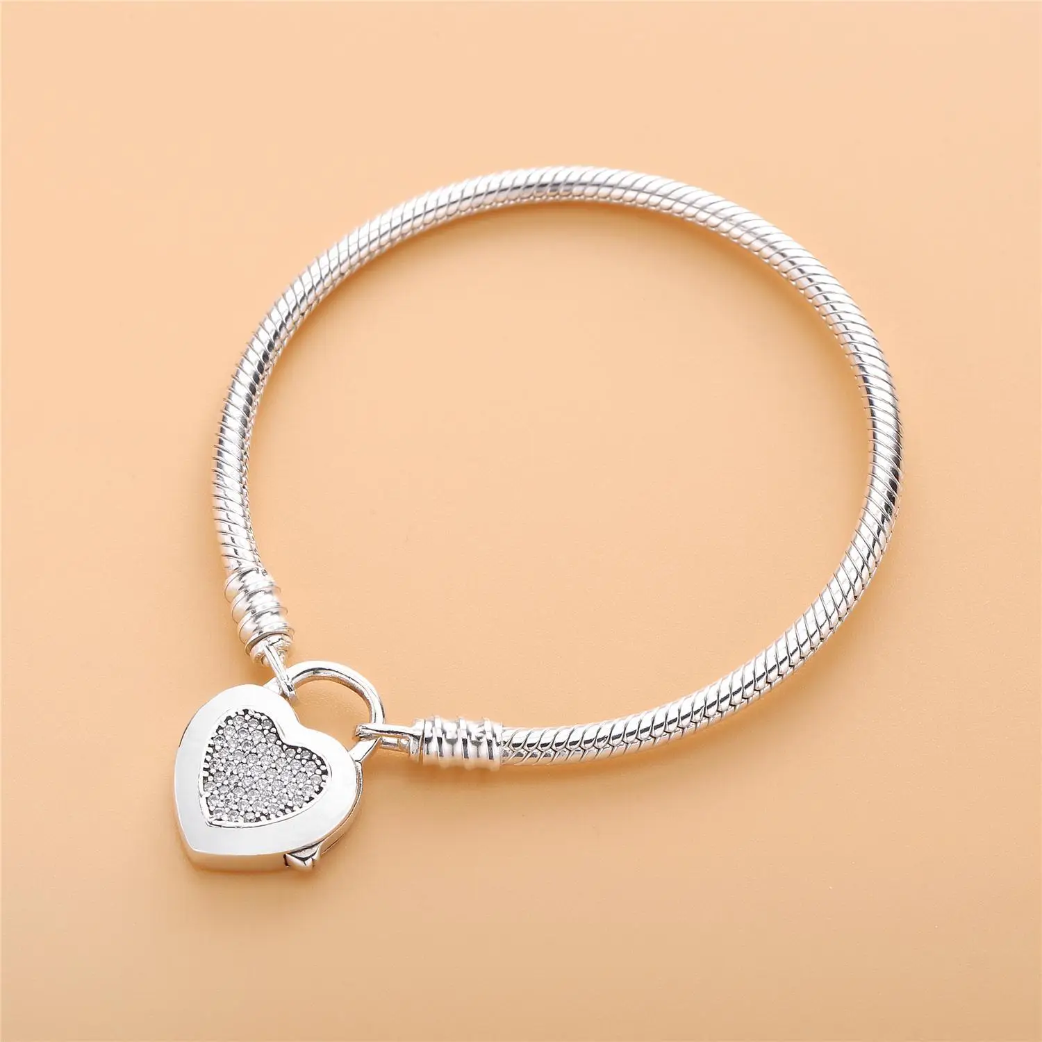 

Newest 925 Sterling Silver Moments Heart Padlock Clasp Pandora Bracelet & Bangle Fit Bead Charm Diy Women Jewelry