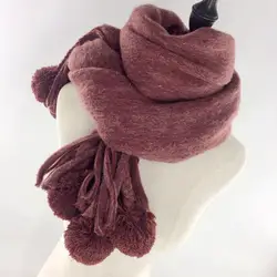 Плотный теплый искусственный кашемир шарф для женщин милый помпон шарфы корейское зимнее пончо женский меховой воротник шарфы леди