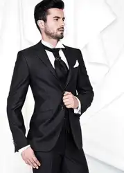Модные Стиль две кнопки Черный Жених Смокинги для женихов Для мужчин свадебные костюмы для выпускного Жених (куртка + Брюки для девочек +