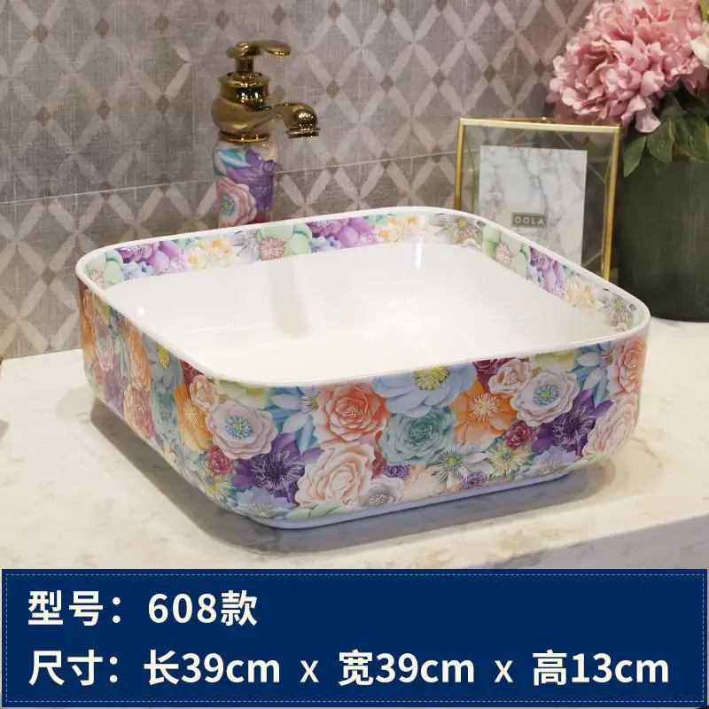 Керамическое блюдо с рисунком арт Lavabo Ванная комната судно тонет круглой столешницей прямоугольная керамика умывальник ванной комнате раковина - Цвет: design 4 only sink