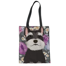 FORUDESIGNS Холщовая Сумка на плечо Schnauzer, складная сумка с принтом, сумка для покупок из переработанной ткани, большая сумка для покупок, Пляжная дорожная сумка
