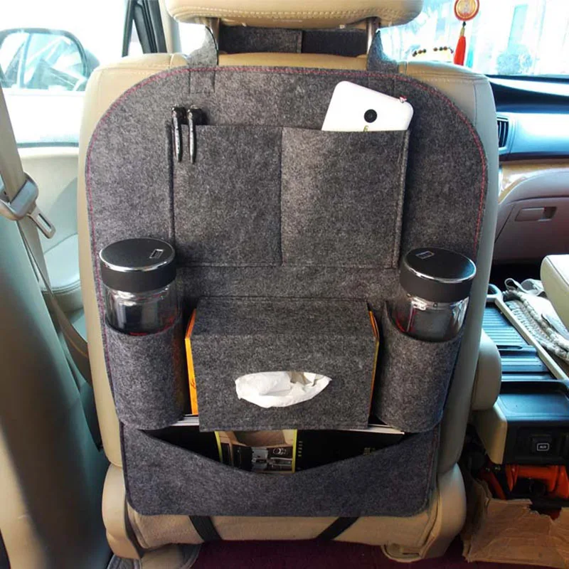 kirken Car Seat Storage Bag Auto Multi-Pocket Felt Covers Seat Back Organizer Storage Holder 