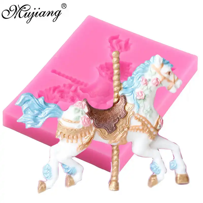 New 3d Carousel Horse Silicone Fondant Mould Sugar Paste Cake Cupcake Design Mat