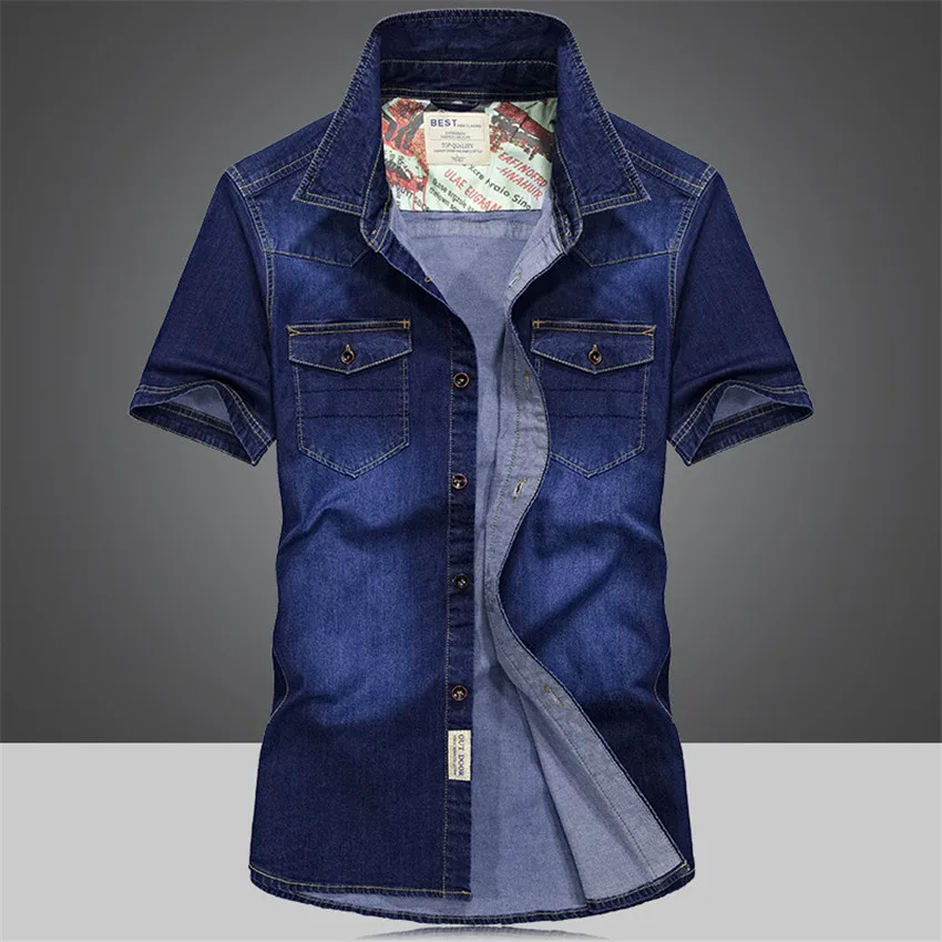 

Summer new men's large size casual youth thin denim short-sleeved shirt shirt